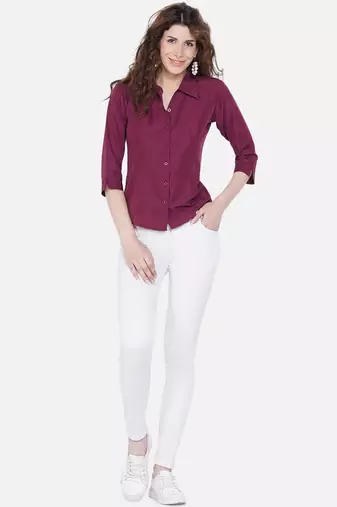 Burgundy Solid Crepe Shirt Shirt