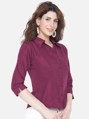 Burgundy Solid Crepe Shirt Shirt 4