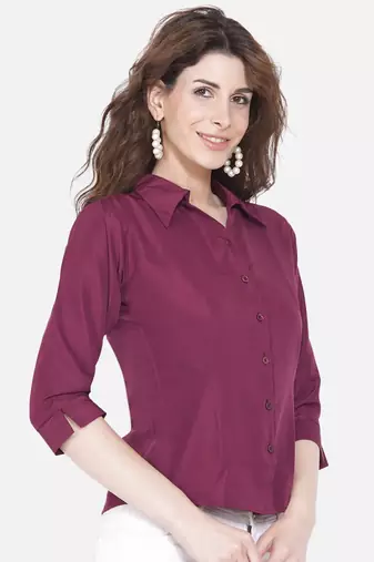 Burgundy Solid Crepe Shirt Shirt