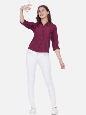 Burgundy Solid Crepe Shirt Shirt 5