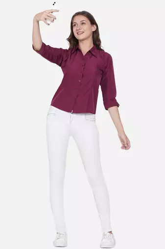 Burgundy Solid Crepe Shirt Shirt