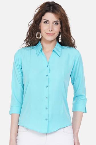 Turquoise Solid Crepe Shirt Shirt