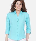 Turquoise Solid Crepe Shirt Shirt