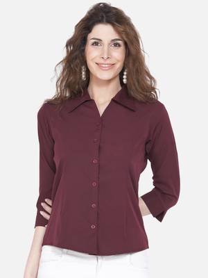Brown Solid Crepe Shirt Shirt 1