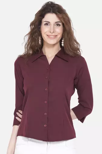 Brown Solid Crepe Shirt Shirt