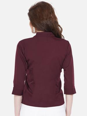 Brown Solid Crepe Shirt Shirt 2