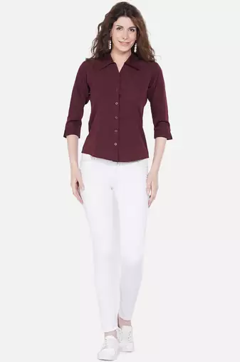 Brown Solid Crepe Shirt Shirt