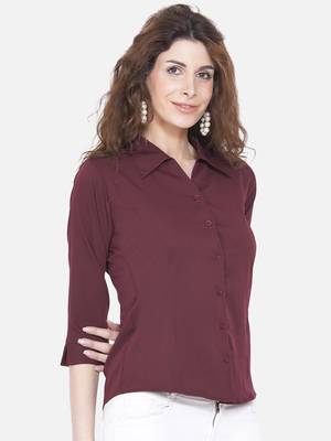 Brown Solid Crepe Shirt Shirt 4