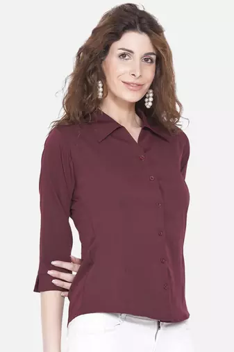 Brown Solid Crepe Shirt Shirt