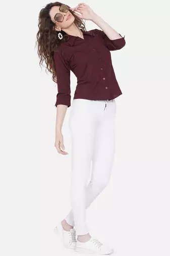 Brown Solid Crepe Shirt Shirt