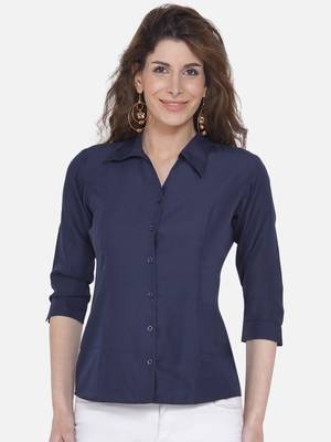Blue Solid Crepe Shirt Shirt 1