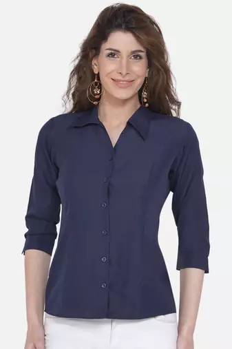 Blue Solid Crepe Shirt Shirt