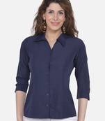 Blue Solid Crepe Shirt Shirt