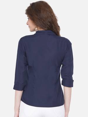 Blue Solid Crepe Shirt Shirt 2