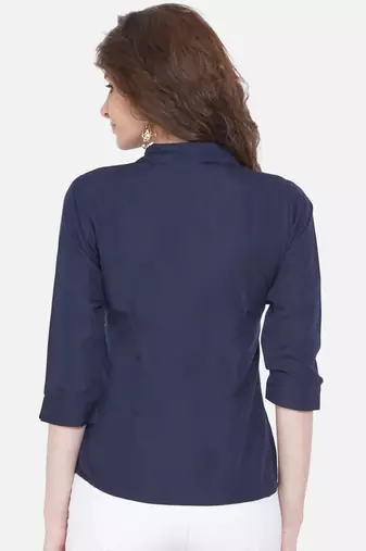 Blue Solid Crepe Shirt Shirt