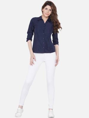 Blue Solid Crepe Shirt Shirt 3