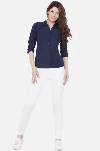 Blue Solid Crepe Shirt Shirt