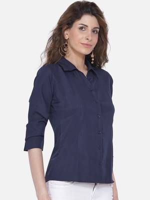 Blue Solid Crepe Shirt Shirt 4