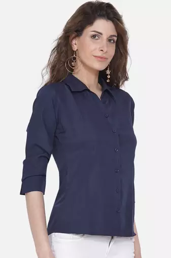 Blue Solid Crepe Shirt Shirt