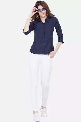 Blue Solid Crepe Shirt Shirt
