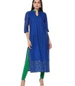 Blue Printed Cotton Straight Kurti