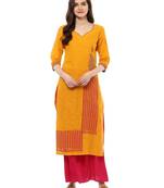Mustard Printed Cotton Straight Kurti