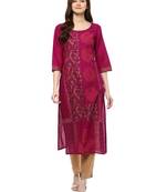 Purple Printed Cotton Straight Kurti