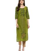 Green Printed Cotton Straight Kurti