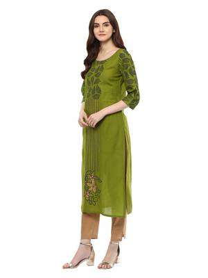 Green Printed Cotton Straight Kurti 3
