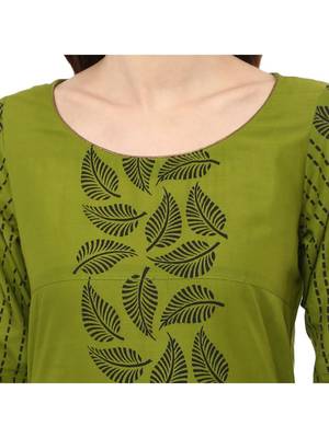 Green Printed Cotton Straight Kurti 4