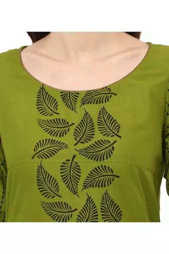 Green Printed Cotton Straight Kurti