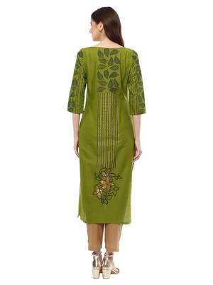 Green Printed Cotton Straight Kurti 5