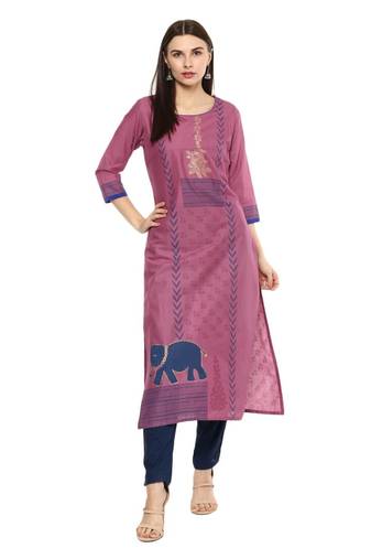 Mauve Printed Cotton Straight Kurti