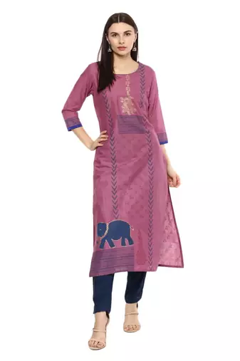 Mauve Printed Cotton Straight Kurti