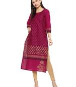 Purple Printed Cotton Straight Kurti