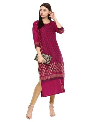 Purple Printed Cotton Straight Kurti 2