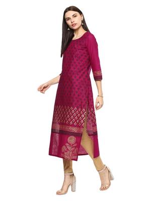 Purple Printed Cotton Straight Kurti 3