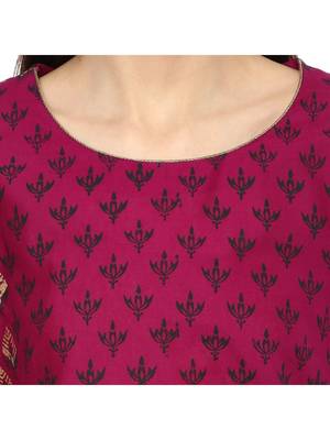 Purple Printed Cotton Straight Kurti 4