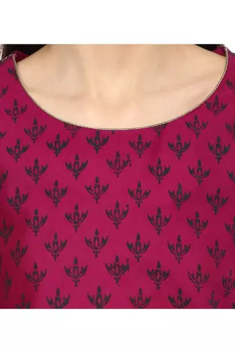 Purple Printed Cotton Straight Kurti
