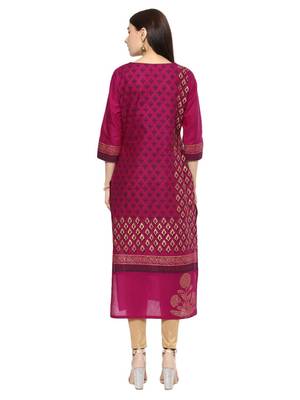 Purple Printed Cotton Straight Kurti 5