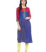 Navy Blue Printed Cotton Straight Kurti