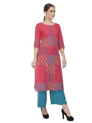 Pink Printed Cotton Straight Kurti 1