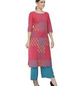 Pink Printed Cotton Straight Kurti