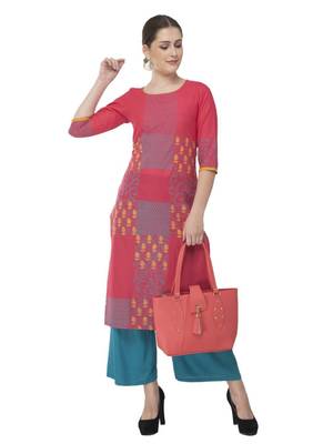 Pink Printed Cotton Straight Kurti 2