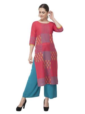 Pink Printed Cotton Straight Kurti 3