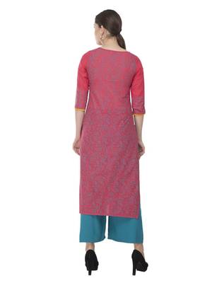 Pink Printed Cotton Straight Kurti 4