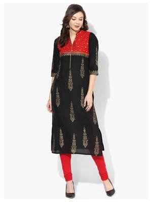 Black Printed Cotton Straight Kurti 1