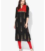 Black Printed Cotton Straight Kurti