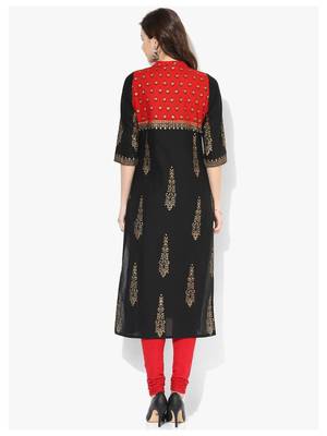 Black Printed Cotton Straight Kurti 2