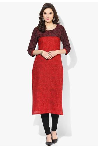Red Printed Cotton Straight Kurti